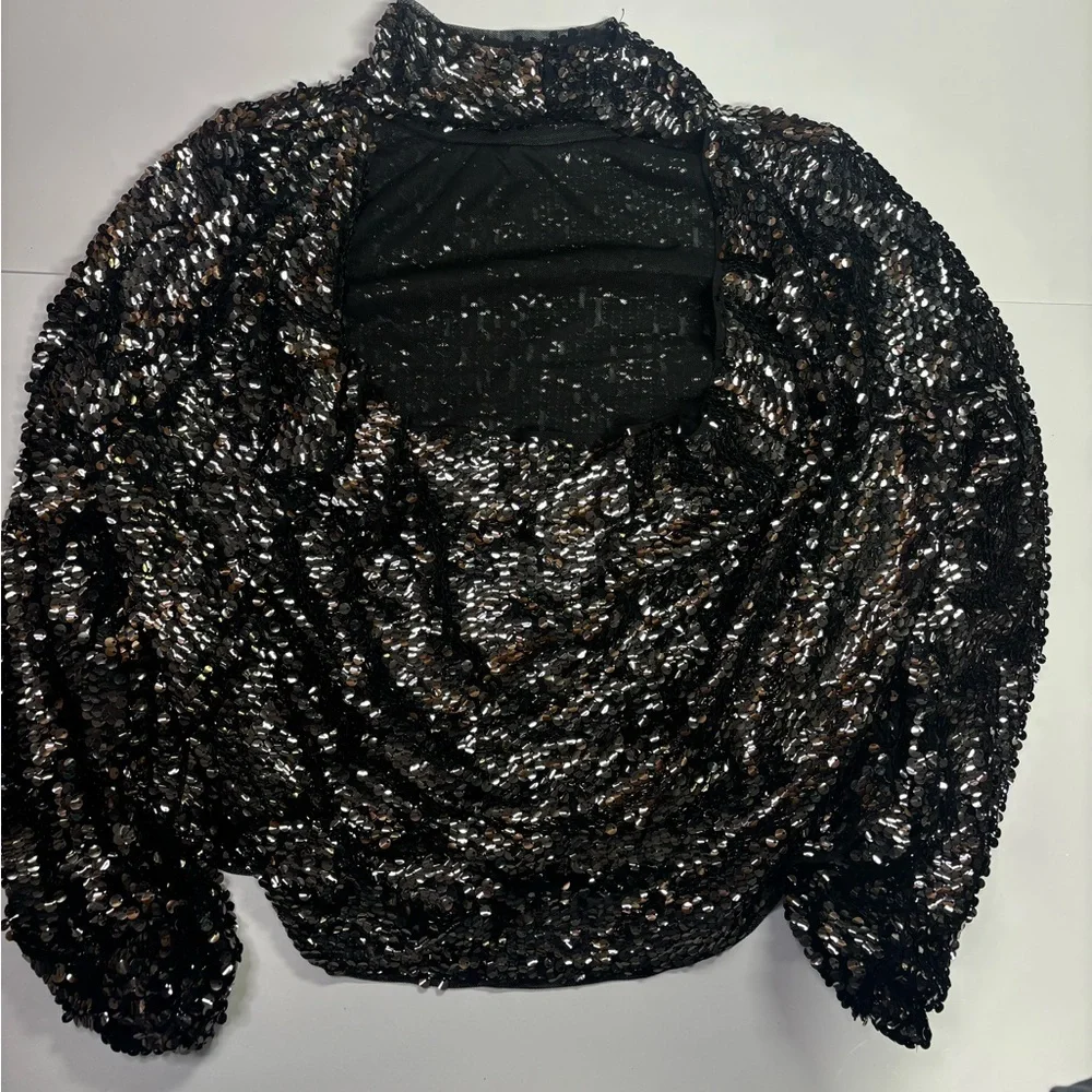 321. Free People Black Sequin Backless Top - Picture 4 of 5